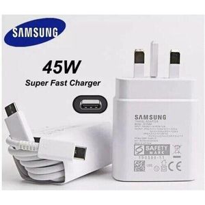 Samsung 45W USB C Plug For Samsung, SuperFast Charger Plug And Cable 1M, USB C Super Fast Charger For Galaxy S23 Ultra/S22+/S22 Ultra/S21/S20/A13/A14/A54 5G, UK Type C Charger Plug - White.