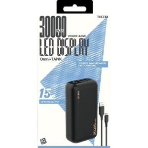 Tecno 3 Way High-Speed Charging 30000mAh Multi-Protection Power Bank - Black